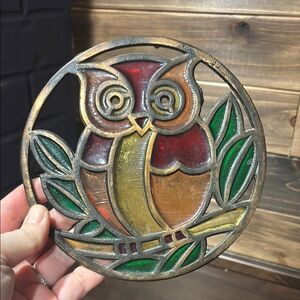 Vintage Owl Stained Glass Trivet 6.75”